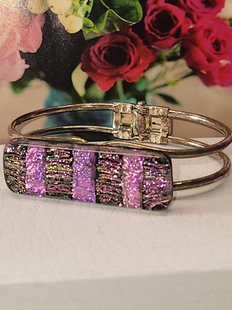 #1688, GORGEOUS CLOISONNE PATTERNS VINTAGE GLASS BRACELET