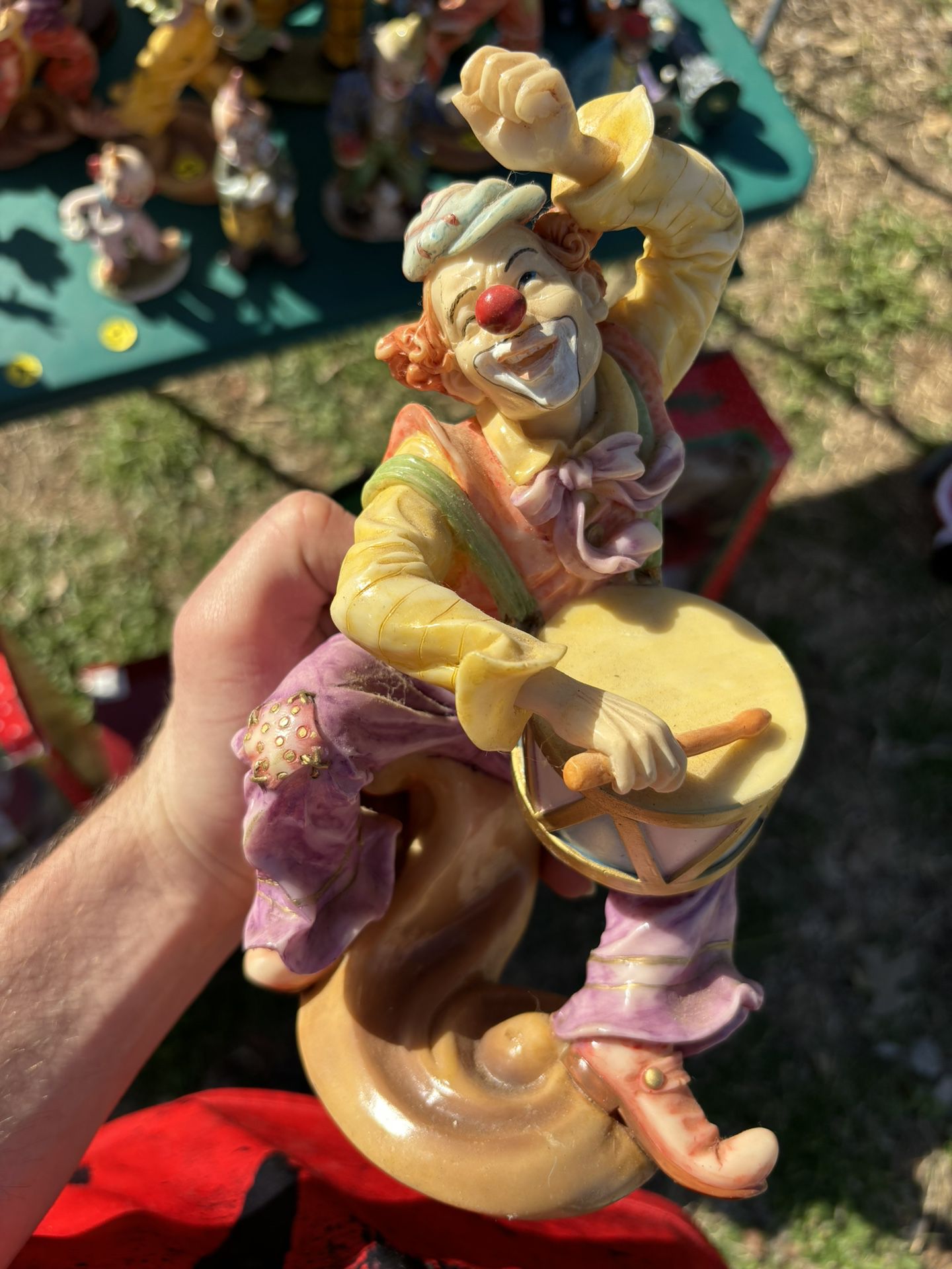 Collectors Glass Clown Holding Drum