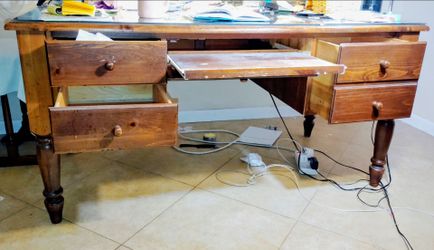 Vintage Wooden Writing Desk with Drawers