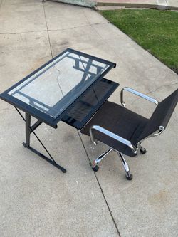 Glass desk with chair