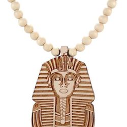 Pharaoh Wood Pendant Wooden Bead Chain Necklace