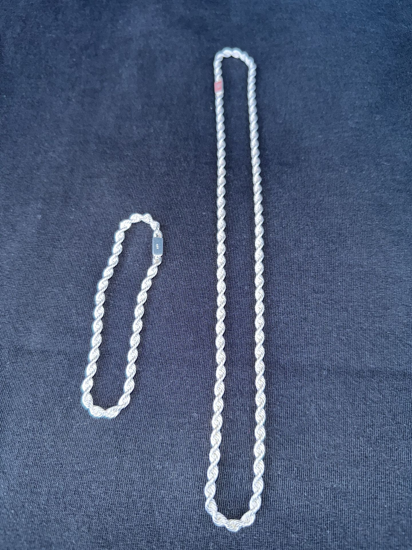 Rope Necklace And Bracelet 925 Silver 
