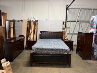 Dark Wood Bedroom Set with Upholstered Bed
