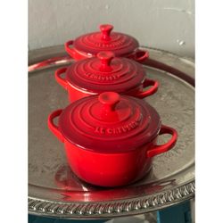 Mini Le Crueset Dutch Oven Pot W Lid Set 3 Classic Red Kitchen Cooking Decor