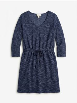 Loft blue marbled crew neck long sleeve drawstring dress, L. EUC.