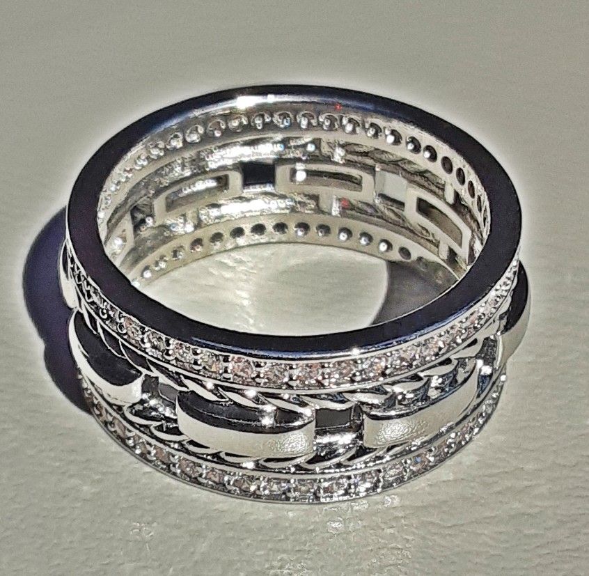 White Sapphire Silver Band Ring Size 9