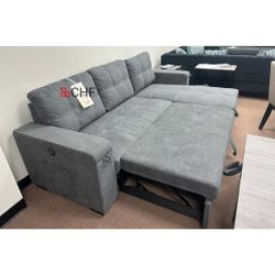 Reversible Sleeper Sectional Sofa with Storage Chaise Cup Holder