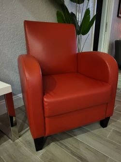 Set of 2 Red vinyl accent chairs