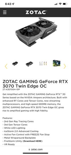 ZOTAC GAMING GeForce RTX  Twin Edge OC Graphics Card Gpu for