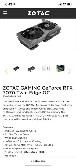 ZOTAC GAMING GeForce RTX 3070 Twin Edge OC Graphics Card Gpu for