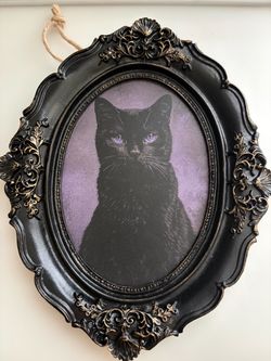 Ashland Halloween Gothic iridescent moon witches black cat purple eyes frame wall art decoration