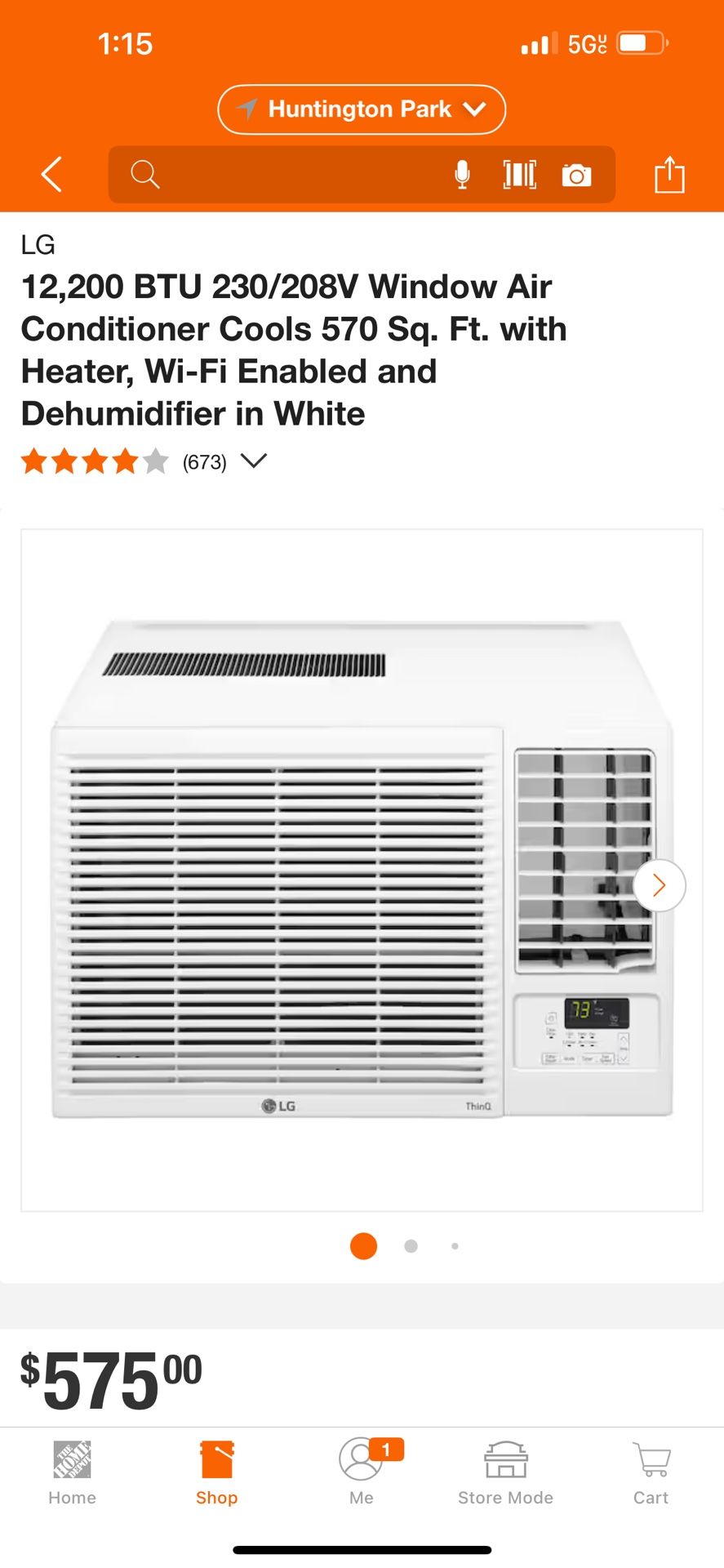 LG 12,200 BTU 230/208V Window Air Conditioner Cools 570 Sq. Ft. with Heater, Wi-Fi Enabled and Dehumidifier in White
