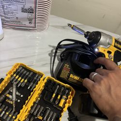 Dewalt Impact And Drill With Drill Bits Charger And Battery 