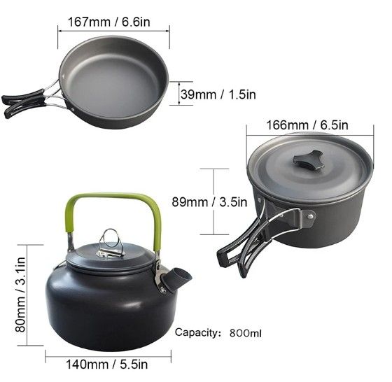 10 Piece Set Outdoor Pots & Pans for Camping NonStick Cookware for Camping With Foldable