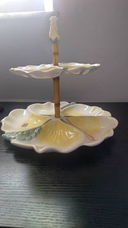 Dept 56 Hibiscus Two-Tiered Divided Serving Tray Ceramic