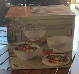 NEW IN BOX Over and Back 6-Piece Stoneware Bowl & Plate/Lid Set