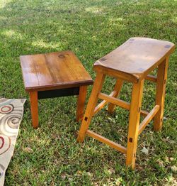 Small wood table and saddle stool
