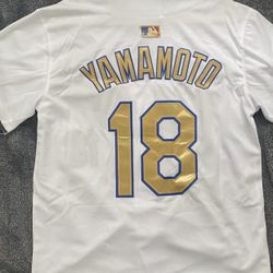 White Gold Stitched Los Angeles Dodgers Yoshinobu Yamamoto Championship Jersey