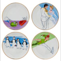 Disney Parks Ink & Paint Collection Set of 4 Ceramic Salad Plates Cinderella