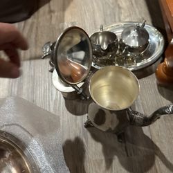 Antique Silver Tea Pot, Sugar And Creamer! 