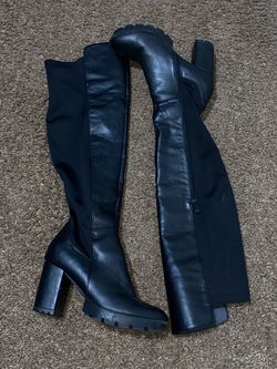 Thigh high chunky heel boots
