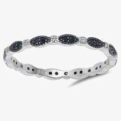 Rhodium Plated Sterling Silver & Black CZ Ring 
