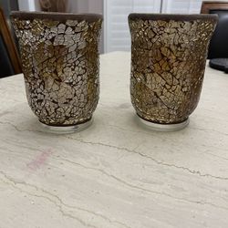 2 Piece Golden Glass Candle Holders 