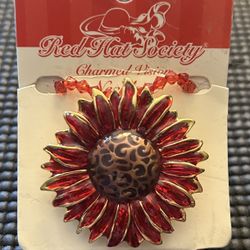 RHS Sunflower Pendant Red Round Beads With A Drop Down Loop For Eyeglasses 