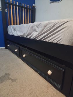 Black Wood Bed Frame with Storage Drawers