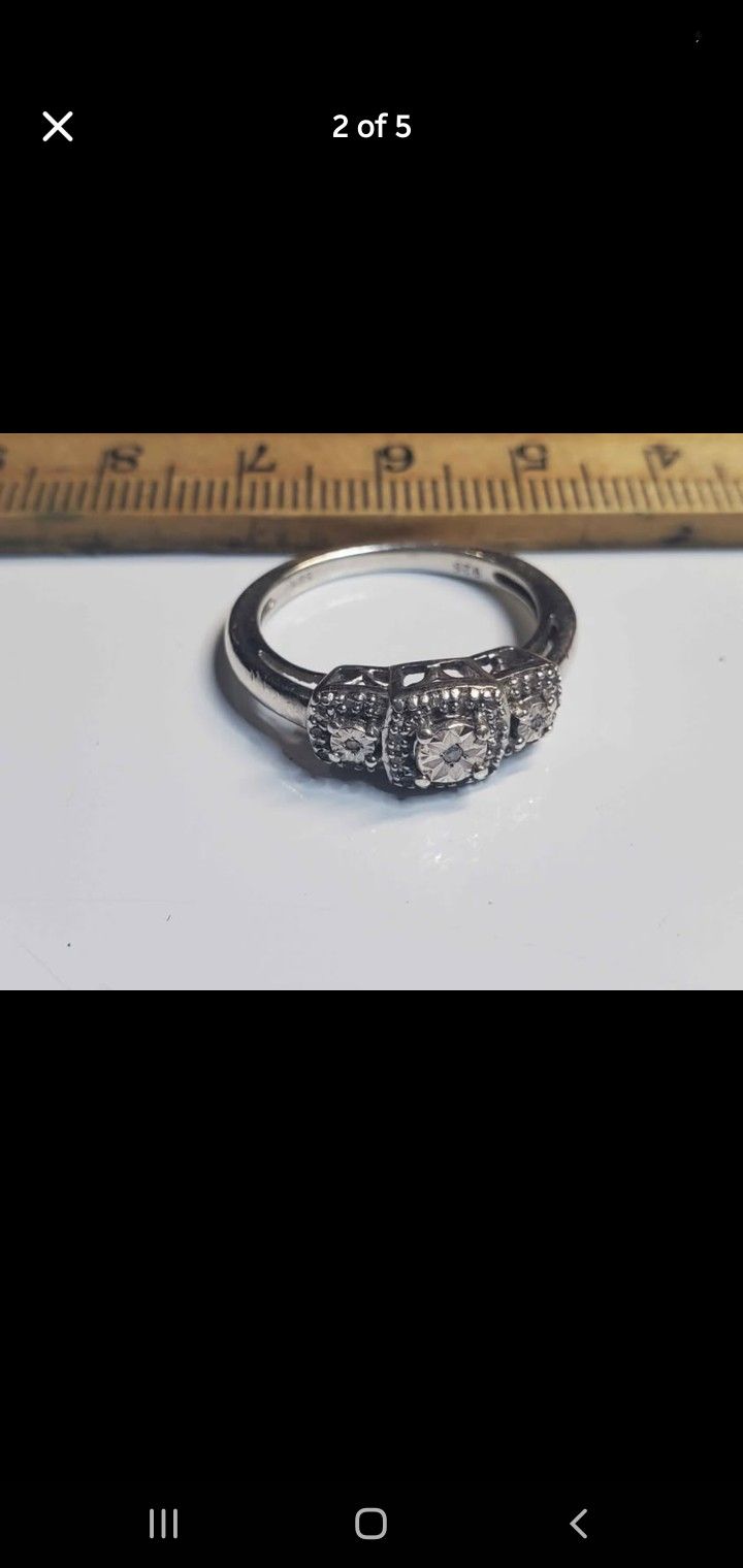 Sterling Silver Natural Diamond 925 Vintage Arc Deco Design Size 7 Artist Signed