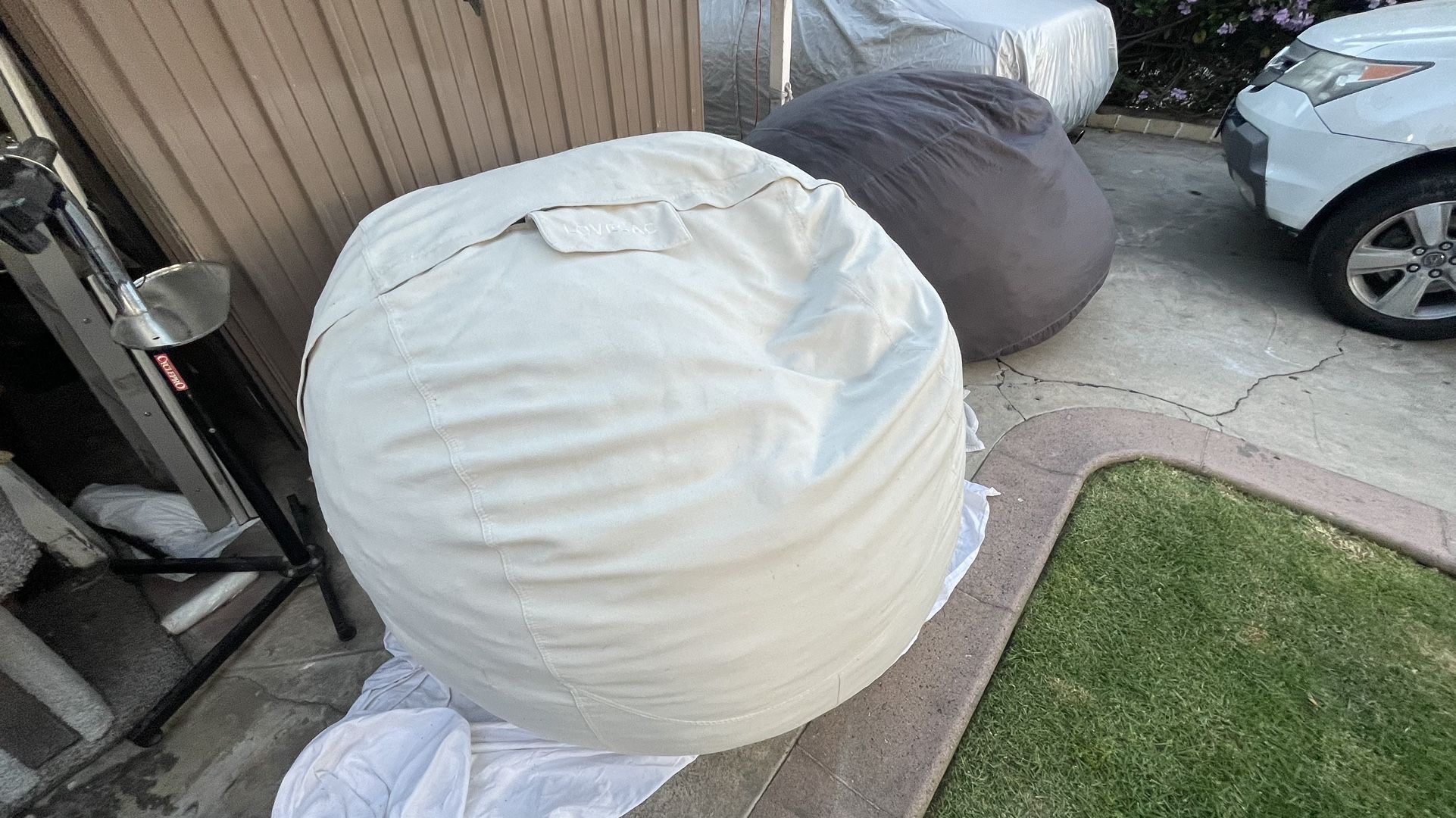 Authentic LoveSac “SuperSac” in Coastal White - Brushed Weave Cover.