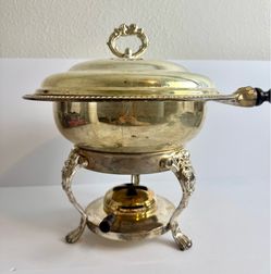 Vintage Pyrex Chafing Dish Silver Plated Dome Lid Buffet Warmer Set