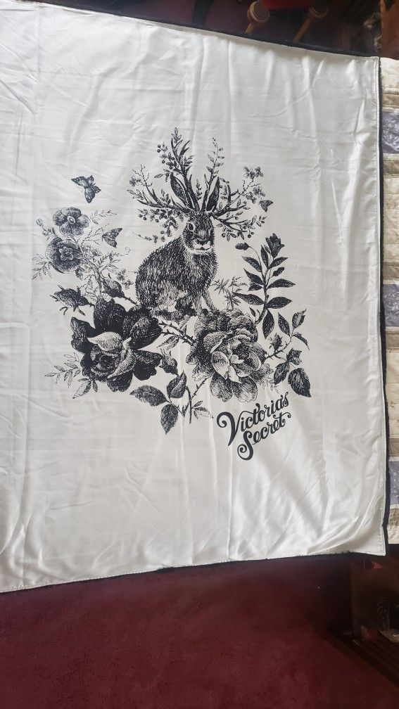 Victoria's Secret Vs Faux Fur Blanket- Black White Rabbit Jackalope Limited Edition