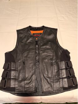 SWAT style leather motorcycle vest with Indian motorcycle patches