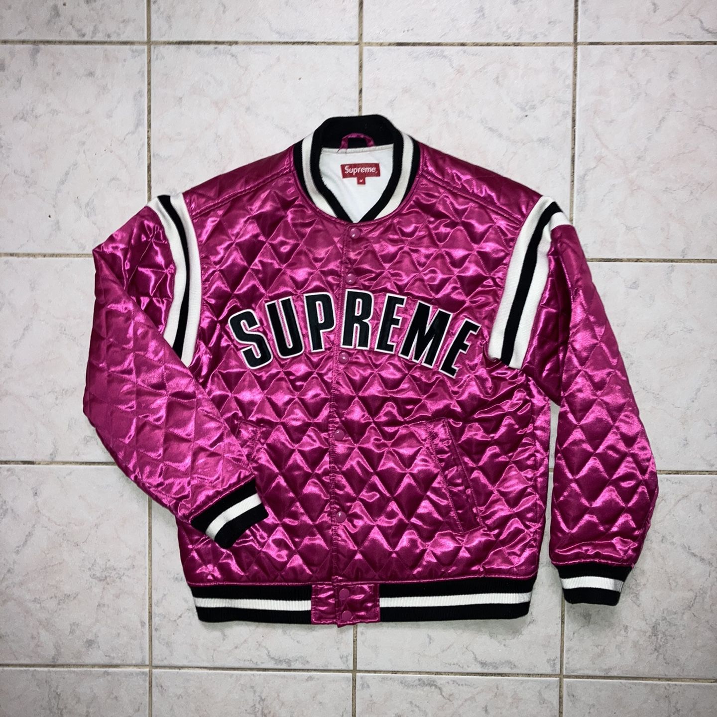 Supreme Quilted Satin Varsity Jacket *Rare*