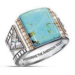 Southwest Created Turquoise Square Ring. Sizes 8 Or 9 *See My Other 800 Items*