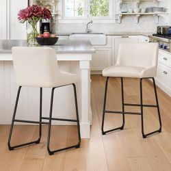 Ivory Metal Frame Faux Leather Counter Height Bar Stool Set Of 2 