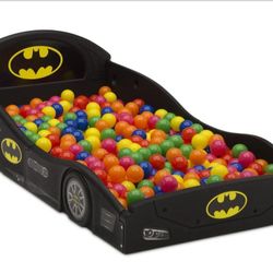 Batman Batmobile Plastic Sleep and Play Toddler Bed Comes With Mattress 