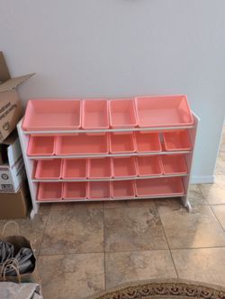 Kids Toy Storage Organizer with Pink Bins