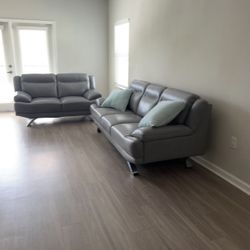 Grey leather couch 