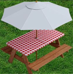 Red and White Checkered Fitted Picnic Table Cover