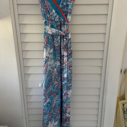 New Beach Maxi Dress. Red White Blue Print  Xsmall 