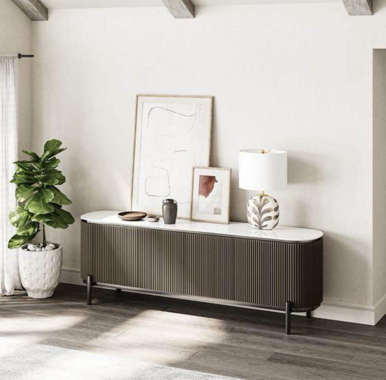TV Stand, 78.7’’ Mid-Century Modern TV Stand, Striped Slate Top/ soporte TV