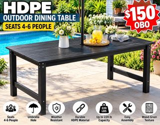 HDPE Outdoor Patio Dining Table – Seats 4–6 – New