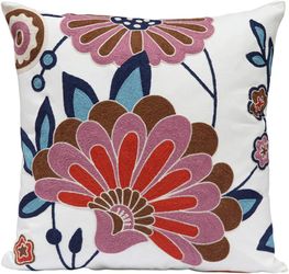 Embroidered Decorative Cotton Throw Pillow Cover 18x18 Boho Farmhouse Square Pillow Case for Couch Sofa Bed, Plant Floral Patterns Home Decor Pillows 