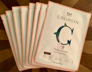 8 New  Rael Beauty Collagen Plump + Smooth Bamboo Facial Sheet Masks