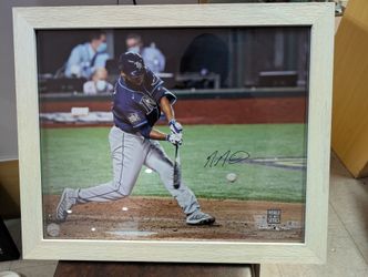 Manuel Margot Signed 16x20 Tampa Bay Rays World Series Photograph Fanatics MLB Authenticated