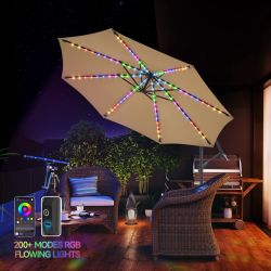 10 ft Offset Patio Umbrella with Solar Lights, Large Cantilever Outdoor Umbrellas