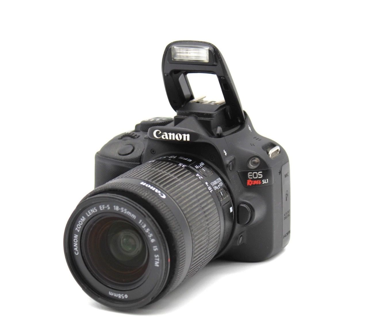 Canon EOS Rebel SL1 18.0 MP CMOS Digital SLR 18-55mm EF-S STM Lens Black AS-iS