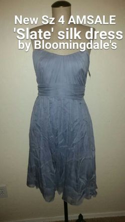 New Sz 4 AMSALE slate gray silk dress wedding bridesmaid nwt strapless from Bloomingdale's